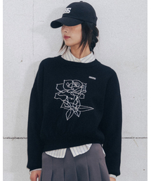 Rose Sketch Round Knit Black
