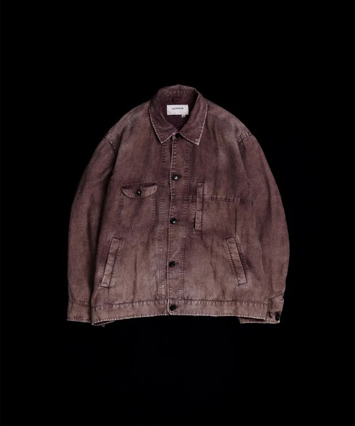 Anachronorm(アナクロノーム)の「【ANACHRONORM】FADED SULFUR DYED LINEN UTILITY JACKET(カバーオール・メンズ・ワイン・2)」の2枚目の写真