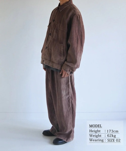 Anachronorm(アナクロノーム)の「【ANACHRONORM】FADED SULFUR DYED LINEN UTILITY JACKET(カバーオール・メンズ・ワイン・2)」の5枚目の写真