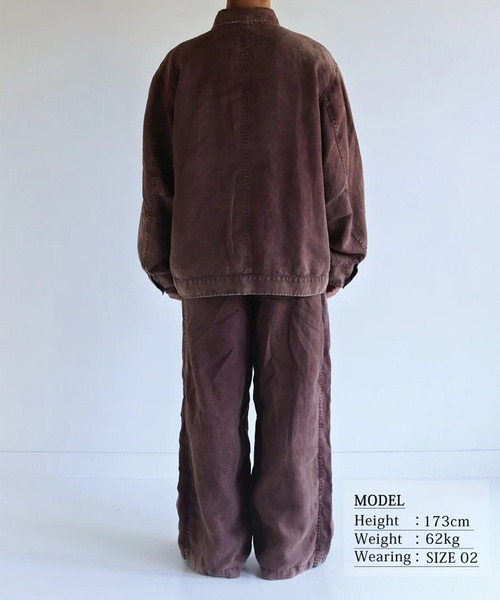 Anachronorm(アナクロノーム)の「【ANACHRONORM】FADED SULFUR DYED LINEN UTILITY JACKET(カバーオール・メンズ・ワイン・2)」の6枚目の写真