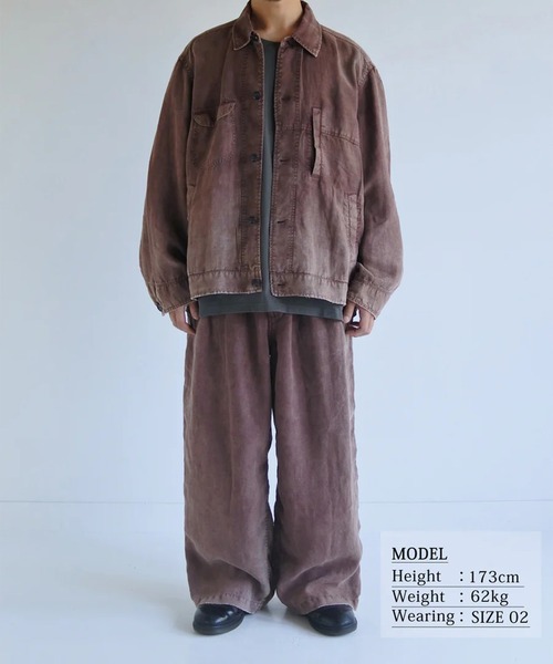 Anachronorm(アナクロノーム)の「【ANACHRONORM】FADED SULFUR DYED LINEN UTILITY JACKET(カバーオール・メンズ・ワイン・2)」の7枚目の写真