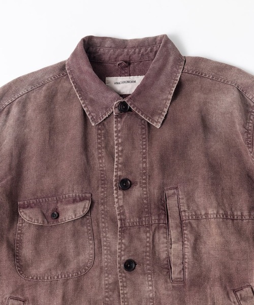 Anachronorm(アナクロノーム)の「【ANACHRONORM】FADED SULFUR DYED LINEN UTILITY JACKET(カバーオール・メンズ・ワイン・2)」の8枚目の写真