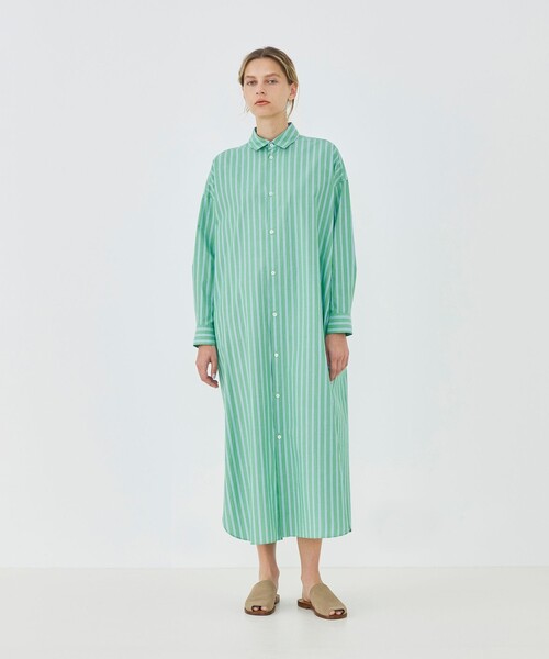 GALERIE VIE（ギャルリー ヴィー）の「ストライプブロード ロングシャツワンピース（ワンピース・レディース・ブルー系その他/グリーン系その他・FREE）」の3枚目の写真