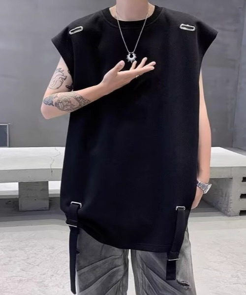 link lot(リンクロット)の「ドローコード付きノースリーブTシャツ(Tシャツ/カットソー・メンズ・レッド/ホワイト/ブラック・M)」の3枚目の写真