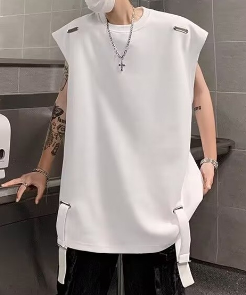 link lot(リンクロット)の「ドローコード付きノースリーブTシャツ(Tシャツ/カットソー・メンズ・レッド/ホワイト/ブラック・M)」の4枚目の写真
