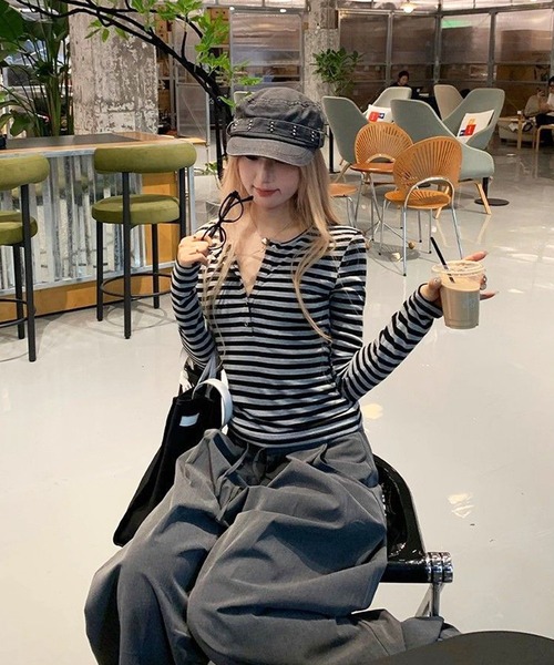 HALEY PESCA(ヘーリーペスカ)の「HALEY PESCA/シンプルボーダー カットソー(Tシャツ/カットソー・レディース・ピンク/ブルー/ブラック・MEDIUM/SMALL)」の4枚目の写真