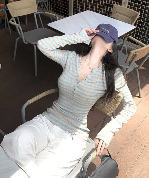 HALEY PESCA(ヘーリーペスカ)の「HALEY PESCA/シンプルボーダー カットソー(Tシャツ/カットソー・レディース・ピンク/ブルー/ブラック・MEDIUM/SMALL)」の9枚目の写真