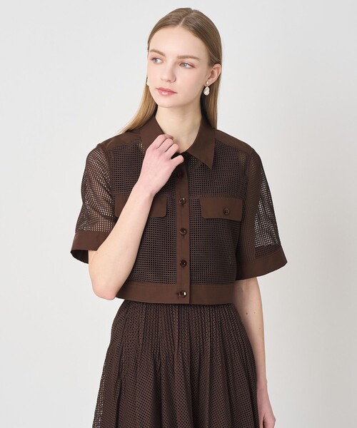 ANAYI（アナイ）の「【セットアップ対応商品】 メッシュラッセル５分袖シャツブルゾン（その他アウター・レディース・ブラウン/ホワイト/ブラック・38/36/34）」の3枚目の写真