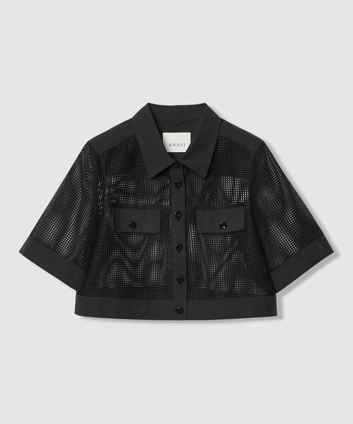 ANAYI（アナイ）の「【セットアップ対応商品】 メッシュラッセル５分袖シャツブルゾン（その他アウター・レディース・ブラウン/ホワイト/ブラック・38/36/34）」の2枚目の写真