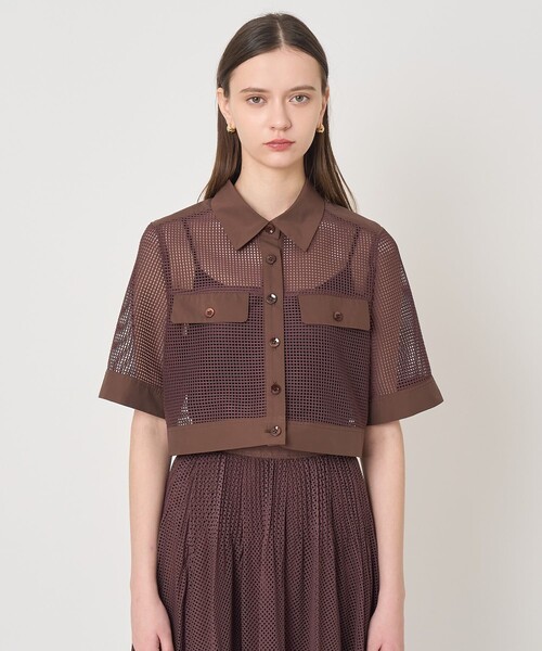 ANAYI（アナイ）の「【セットアップ対応商品】 メッシュラッセル５分袖シャツブルゾン（その他アウター・レディース・ブラウン/ホワイト/ブラック・38/36/34）」の4枚目の写真