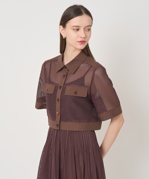 ANAYI（アナイ）の「【セットアップ対応商品】 メッシュラッセル５分袖シャツブルゾン（その他アウター・レディース・ブラウン/ホワイト/ブラック・38/36/34）」の7枚目の写真