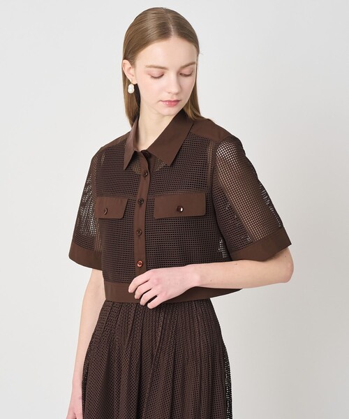 ANAYI（アナイ）の「【セットアップ対応商品】 メッシュラッセル５分袖シャツブルゾン（その他アウター・レディース・ブラウン/ホワイト/ブラック・38/36/34）」の9枚目の写真