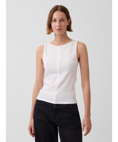 GAP(ギャップ)の「リブ ボタンアップ タンクトップ(Tシャツ/カットソー・レディース・ブラック/ブルー/ライトブラウン/オフホワイト・XS/L/M/S/XXS/XL)」の2枚目の写真