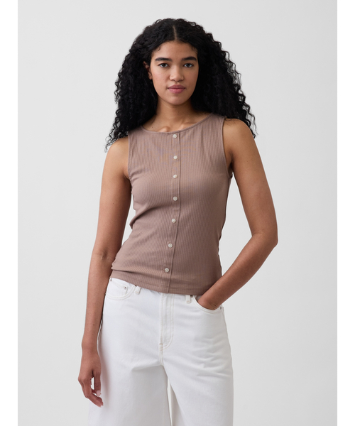 GAP(ギャップ)の「リブ ボタンアップ タンクトップ(Tシャツ/カットソー・レディース・ブラック/ブルー/ライトブラウン/オフホワイト・XS/L/M/S/XXS/XL)」の3枚目の写真