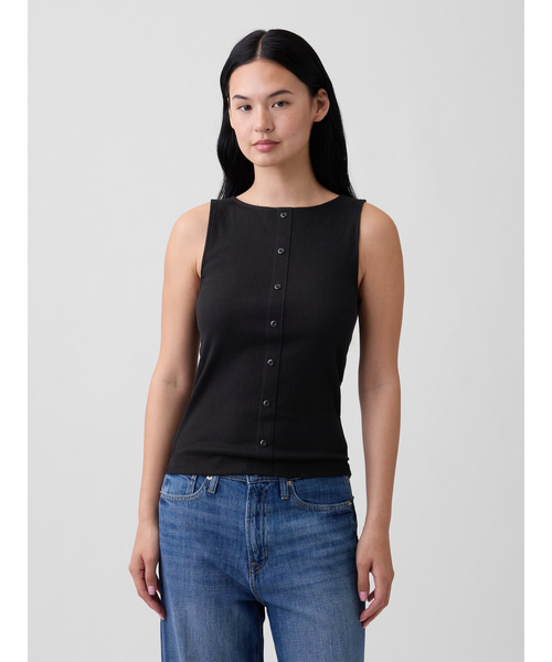 GAP(ギャップ)の「リブ ボタンアップ タンクトップ(Tシャツ/カットソー・レディース・ブラック/ブルー/ライトブラウン/オフホワイト・XS/L/M/S/XXS/XL)」の1枚目の写真