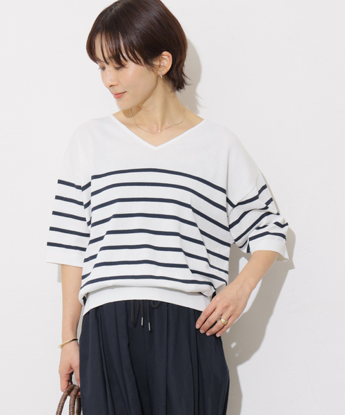 JOURNAL STANDARD relume（ジャーナルスタンダード　レリューム）の「【MULTI FUNC+】UVカット / 接触冷感 / ドライタッチVネックプルオーバー（ニット/セーター・レディース・カーキ/ブラック/ホワイト系その他/イエロー・FREE）」の15枚目の写真