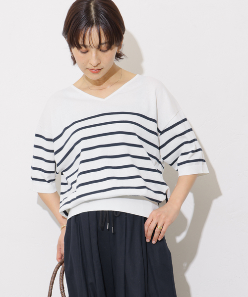 JOURNAL STANDARD relume（ジャーナルスタンダード　レリューム）の「【MULTI FUNC+】UVカット / 接触冷感 / ドライタッチVネックプルオーバー（ニット/セーター・レディース・カーキ/ブラック/ホワイト系その他/イエロー・FREE）」の16枚目の写真