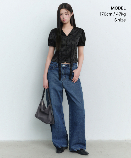 MUSINSA STANDARD WOMAN（ムシンサスタンダードウーマン）の「ウィメンズドットパフスリーブタイブラウス[ブラック]（シャツ/ブラウス・レディース・その他・SMALL/MEDIUM/LARGE/X-SMALL）」の2枚目の写真