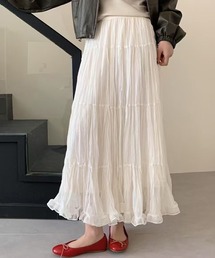 ワッシャー裾フリルシアーフレアスカート