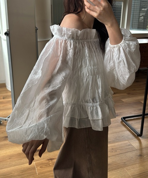 WILLFULLY(ウィルフリー)の「volume sleeve shirring hem tiered BL(シャツ/ブラウス・レディース・アイボリー/チェック/ブラック・FREE)」の20枚目の写真