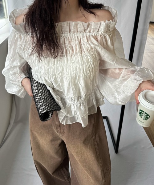 WILLFULLY(ウィルフリー)の「volume sleeve shirring hem tiered BL(シャツ/ブラウス・レディース・アイボリー/チェック/ブラック・FREE)」の19枚目の写真