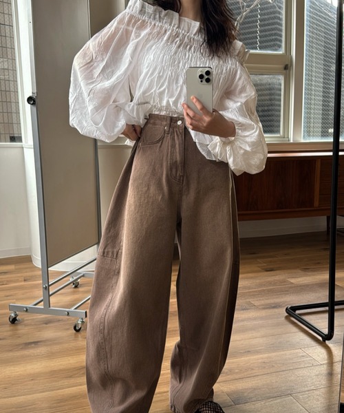 WILLFULLY(ウィルフリー)の「volume sleeve shirring hem tiered BL(シャツ/ブラウス・レディース・アイボリー/チェック/ブラック・FREE)」の16枚目の写真