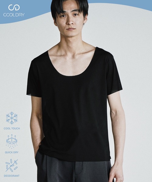 WYM LIDNM（ウィム バイ リドム）の「COOL DRY DEODORANT WIDE U NECK INNER TEE（インナーウェア/肌着・メンズ・グレイッシュベージュ/ブラック・XL/XS/S/M/L）」の3枚目の写真