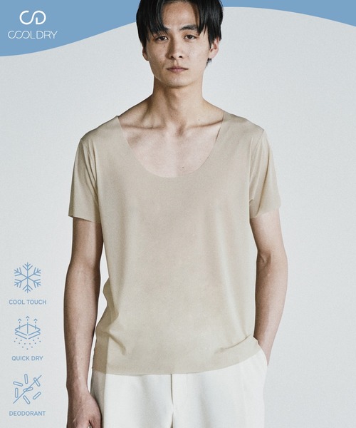 WYM LIDNM（ウィム バイ リドム）の「COOL DRY DEODORANT WIDE U NECK INNER TEE（インナーウェア/肌着・メンズ・グレイッシュベージュ/ブラック・XL/XS/S/M/L）」の7枚目の写真