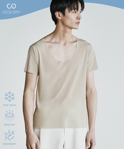 WYM LIDNM（ウィム バイ リドム）の「COOL DRY DEODORANT WIDE U NECK INNER TEE（インナーウェア/肌着・メンズ・グレイッシュベージュ/ブラック・XL/XS/S/M/L）」の9枚目の写真