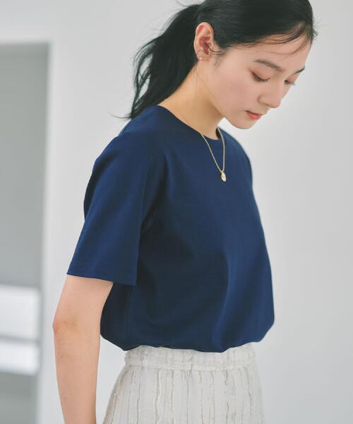 OPAQUE.CLIP(オペークドットクリップ)の「オーガニックコットン混ベーシックTシャツ【洗濯機OK】《SS~LL》(Tシャツ/カットソー・レディース・ネイビー/ホワイト/ライトベージュ/ブラック・34/36/38/40/42)」の4枚目の写真