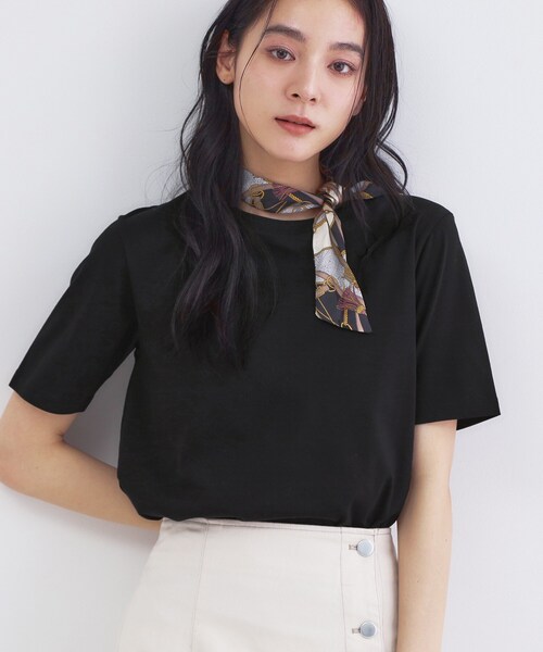 OPAQUE.CLIP(オペークドットクリップ)の「オーガニックコットン混ベーシックTシャツ【洗濯機OK】《SS~LL》(Tシャツ/カットソー・レディース・ネイビー/ホワイト/ライトベージュ/ブラック・34/36/38/40/42)」の2枚目の写真