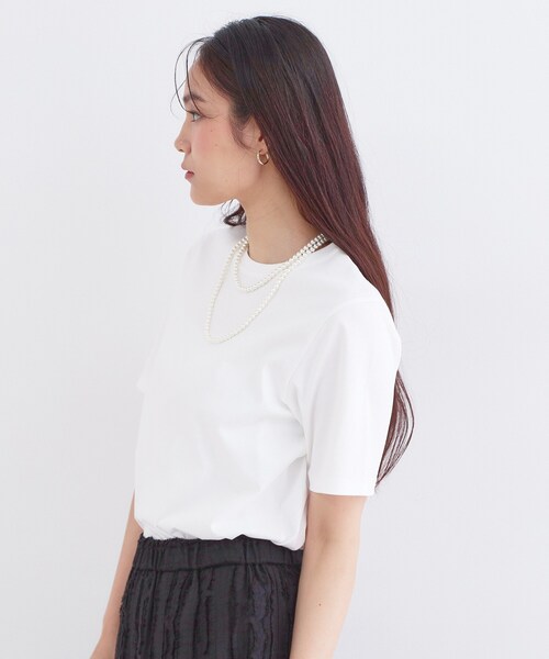 OPAQUE.CLIP(オペークドットクリップ)の「オーガニックコットン混ベーシックTシャツ【洗濯機OK】《SS~LL》(Tシャツ/カットソー・レディース・ネイビー/ホワイト/ライトベージュ/ブラック・34/36/38/40/42)」の7枚目の写真