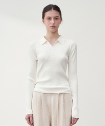 J'RIUM（ジェイリウム）の「アイリンリブドポロニットトップアイボリー（ニット/セーター）」