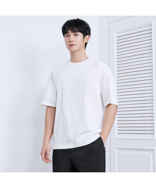 MINDBRIDGE(マインドブリッジ)の「組織変形セミオーバーフィットTシャツ - 2カラー MYTS3125(Tシャツ/カットソー・メンズ・ホワイト/ライトグレー・100/110/95/105)」の2枚目の写真