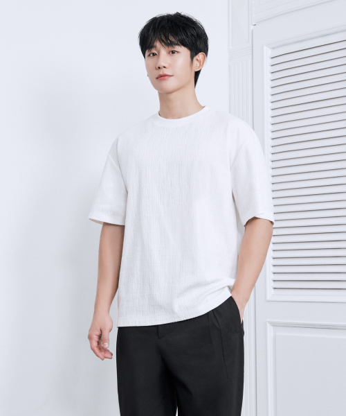 MINDBRIDGE(マインドブリッジ)の「組織変形セミオーバーフィットTシャツ - 2カラー MYTS3125(Tシャツ/カットソー・メンズ・ホワイト/ライトグレー・100/110/95/105)」の3枚目の写真