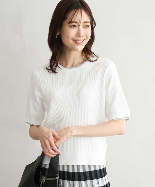 MK MICHEL KLEIN（エムケーミッシェルクラン）の「[UVカット/洗える]ワイドリブ配色デザインニット（ニット/セーター・レディース・ブラウン/ホワイト・38）」の2枚目の写真