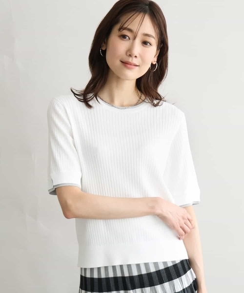 MK MICHEL KLEIN（エムケーミッシェルクラン）の「[UVカット/洗える]ワイドリブ配色デザインニット（ニット/セーター・レディース・ブラウン/ホワイト・38）」の3枚目の写真