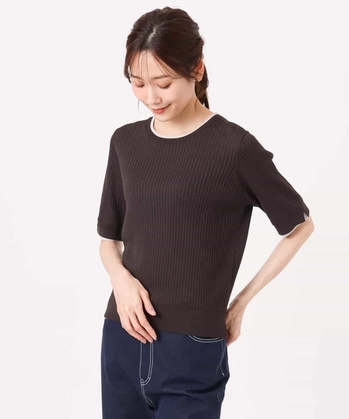 MK MICHEL KLEIN（エムケーミッシェルクラン）の「[UVカット/洗える]ワイドリブ配色デザインニット（ニット/セーター・レディース・ブラウン/ホワイト・38）」の22枚目の写真