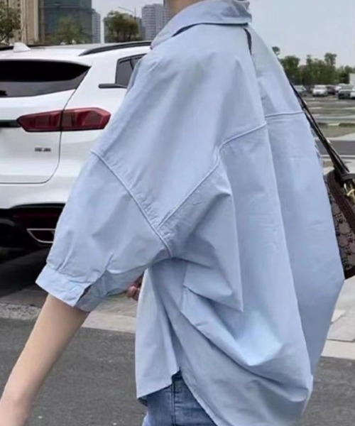 SallyLunn(サリーラン)の「抜け感ラウンドヘムオーバーシャツ(シャツ/ブラウス・レディース・ネイビー/ブルー/ホワイト・LARGE/MEDIUM)」の11枚目の写真