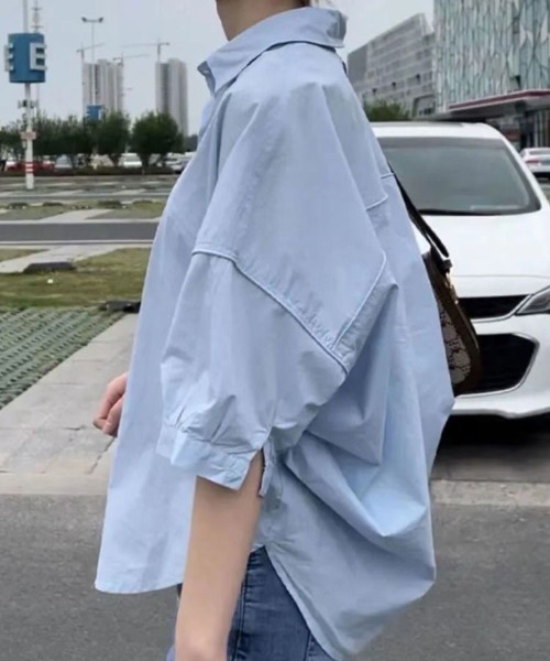 SallyLunn(サリーラン)の「抜け感ラウンドヘムオーバーシャツ(シャツ/ブラウス・レディース・ネイビー/ブルー/ホワイト・LARGE/MEDIUM)」の12枚目の写真