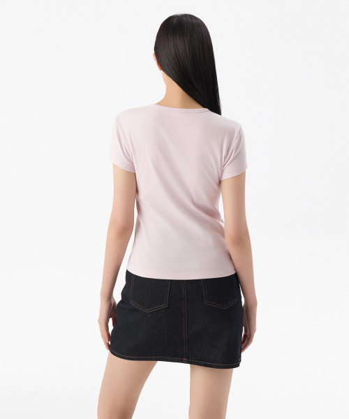 MUSINSA STANDARD WOMAN（ムシンサスタンダードウーマン）の「ウィメンズスリムクルーネックブラTシャツ[ペイルピンク]（Tシャツ/カットソー・レディース・その他・X-SMALL/SMALL/MEDIUM/LARGE/X-LARGE）」の3枚目の写真