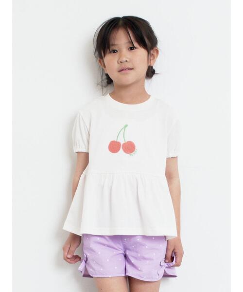 Samansa Mos2 Lagom(サマンサモスモスラーゴム)の「【吸水速乾】サクランボさがら刺繍Tシャツ(Tシャツ/カットソー・キッズ・オフホワイト/ピンク・130/95/120/110/100)」の3枚目の写真