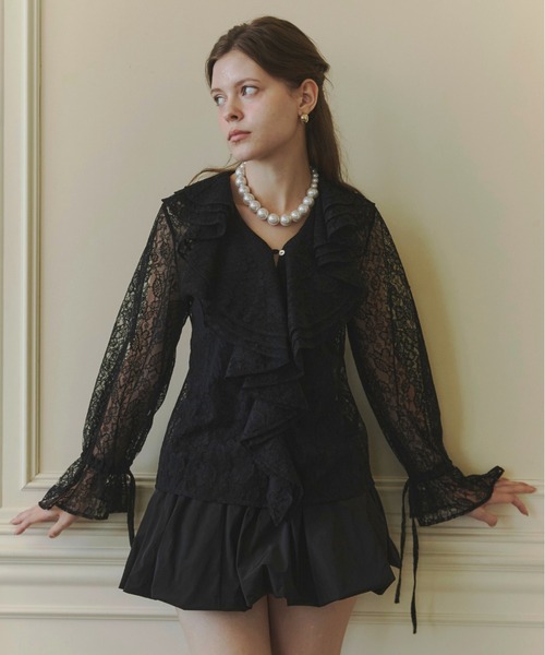 ORGUE(オルグ)の「Scalloped lace blouse/スカラップドレースブラウス(シャツ/ブラウス・レディース・アイボリー/ブラック・FREE)」の8枚目の写真