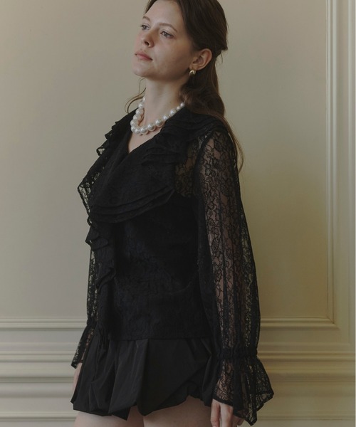 ORGUE(オルグ)の「Scalloped lace blouse/スカラップドレースブラウス(シャツ/ブラウス・レディース・アイボリー/ブラック・FREE)」の7枚目の写真