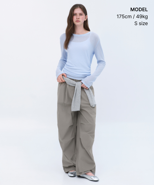 MUSINSA STANDARD WOMAN（ムシンサスタンダードウーマン）の「ウィメンズリネンライク長袖ニットTシャツ[スカイブルー]（ニット/セーター・レディース・その他・LARGE/SMALL/MEDIUM/X-SMALL）」の2枚目の写真