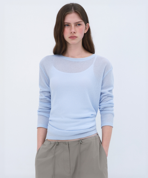 MUSINSA STANDARD WOMAN（ムシンサスタンダードウーマン）の「ウィメンズリネンライク長袖ニットTシャツ[スカイブルー]（ニット/セーター・レディース・その他・LARGE/SMALL/MEDIUM/X-SMALL）」の3枚目の写真