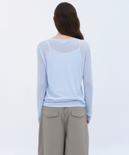 MUSINSA STANDARD WOMAN（ムシンサスタンダードウーマン）の「ウィメンズリネンライク長袖ニットTシャツ[スカイブルー]（ニット/セーター・レディース・その他・LARGE/SMALL/MEDIUM/X-SMALL）」の4枚目の写真