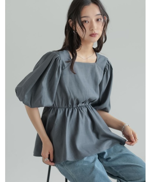 セール】[2026 SUMMER COLLECTION]リネンライクパフスリーブスクエア