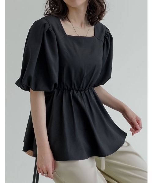 セール】[2026 SUMMER COLLECTION]リネンライクパフスリーブスクエア