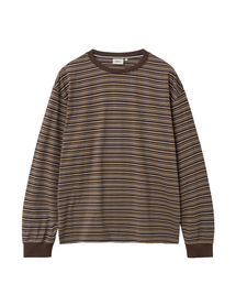 マルチストライプ長袖Tシャツ_ブラウン